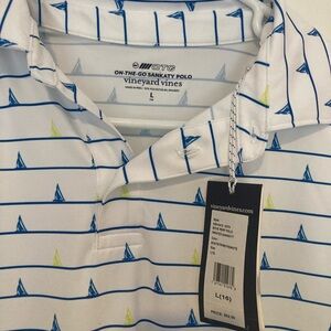 Vineyard Vines Men's White Polo with Blue and Yellow Accents